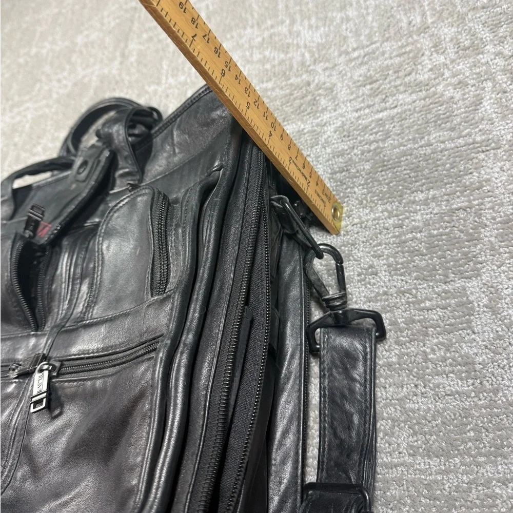 Tumi Alpha Black Leather Expandable Briefcase Laptop Bag